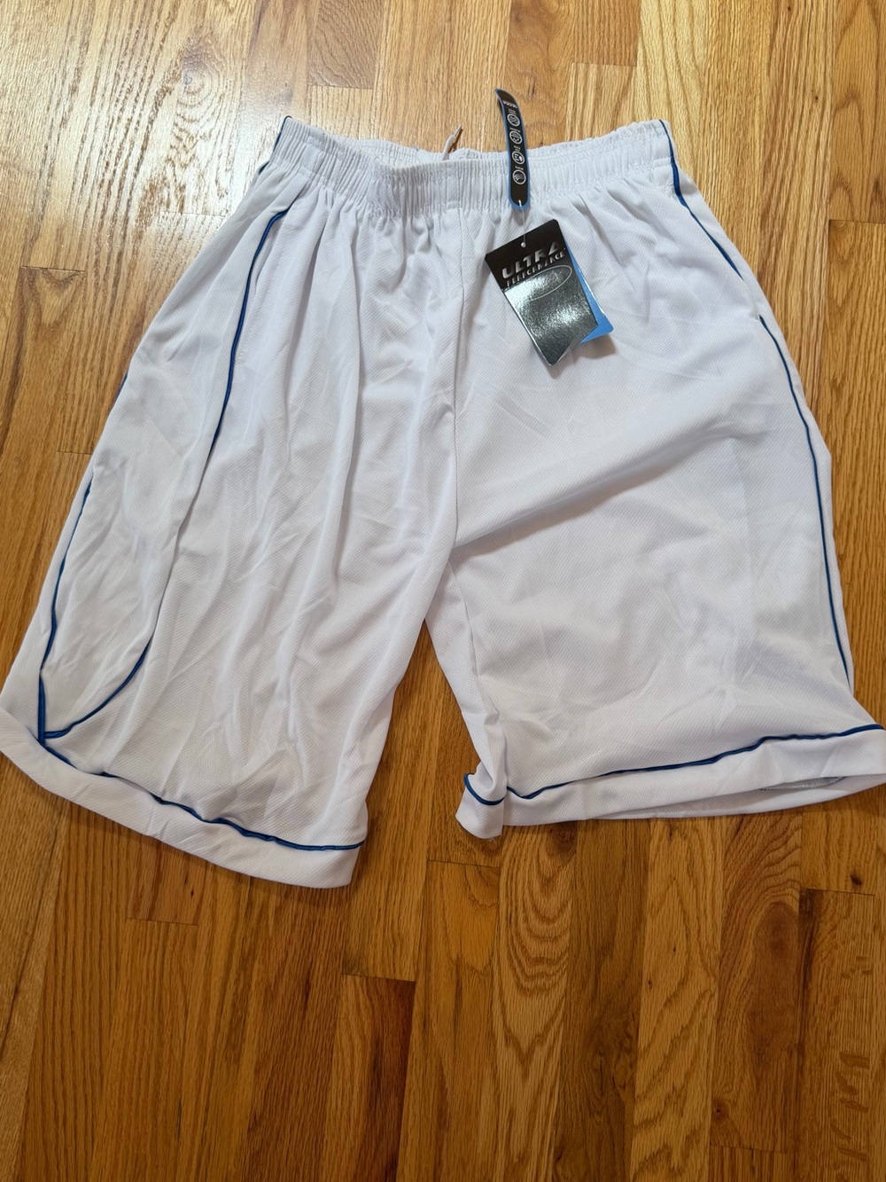 Unbranded Men's White Athletic Shorts with Blue Trim